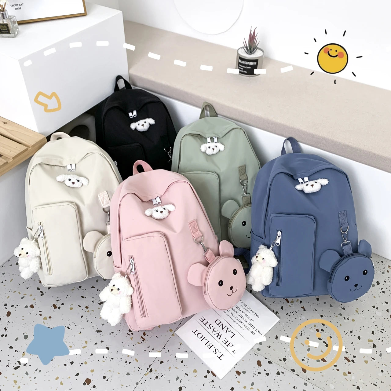 Teenage Girls School Bag Travel Laptop Backpack Ring Design