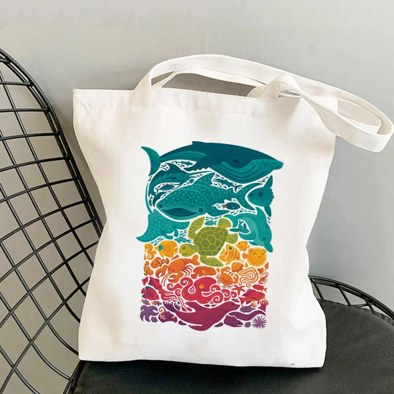 Hedgehog Printed Tote Bag Harajuku Shopper Handbag Girl Shoulder Shopping Bag