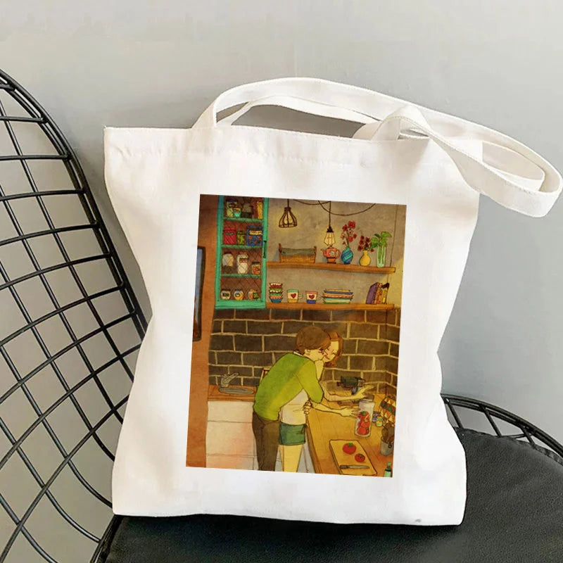 Cartoons BEES Printed Tote Bag Harajuku Shopper Handbag Canvas Bag