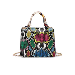 French Retro Snake Pattern Scarf Lock Chain Small Square Bag
