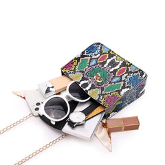 French Retro Snake Pattern Scarf Lock Chain Small Square Bag