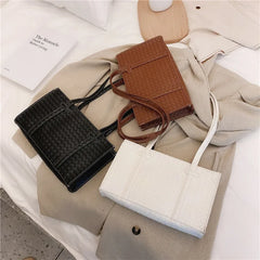 Woven Handbags Women Bales Tide Weave Hand Shoulder Lady Retro Solid Purse Small