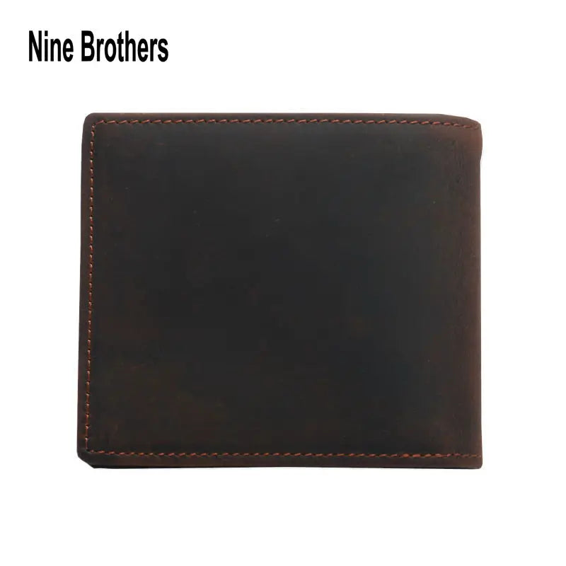 Classic Cowhide Brown Short Wallet RFID Anti-Theft Wallet Male Purse