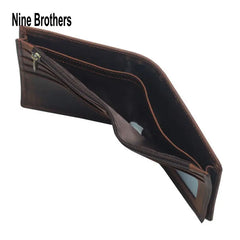 Classic Cowhide Brown Short Wallet RFID Anti-Theft Wallet Male Purse