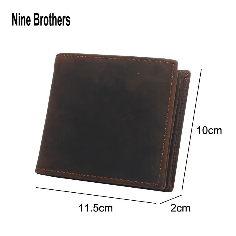 Classic Cowhide Brown Short Wallet RFID Anti-Theft Wallet Male Purse