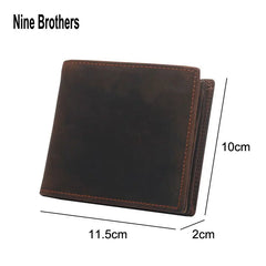 Classic Cowhide Brown Short Wallet RFID Anti-Theft Wallet Male Purse