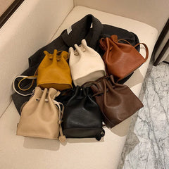 Vintage Soft PU Leather Bucket Crossbody Bag for Women Handbag Clutch