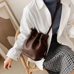 Vintage Soft PU Leather Bucket Crossbody Bag for Women Handbag Clutch