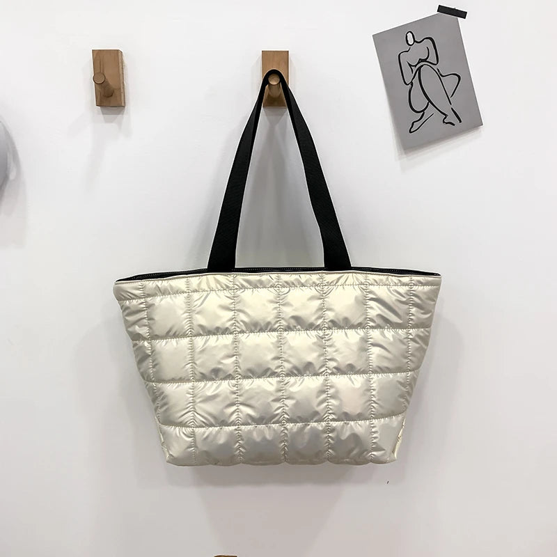 Winter Large Capacity Green Shoulder Bag Quilted Bucket Totes