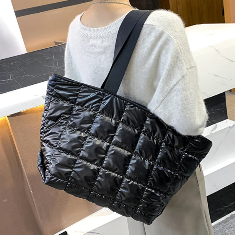 Winter Large Capacity Green Shoulder Bag Quilted Bucket Totes