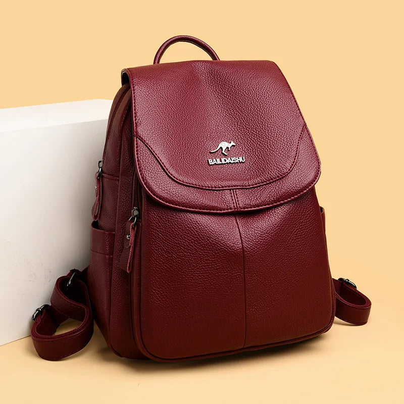 Winter Women Soft Leather Backpacks Large Capacity School Bags for Teenage Girls