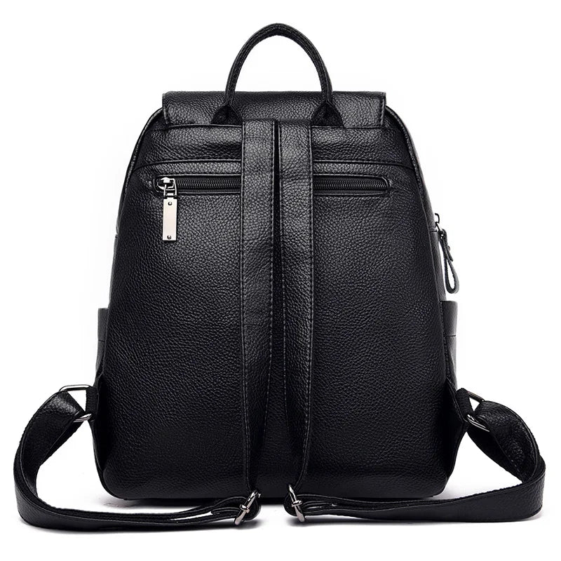 Winter Women Soft Leather Backpacks Large Capacity School Bags for Teenage Girls