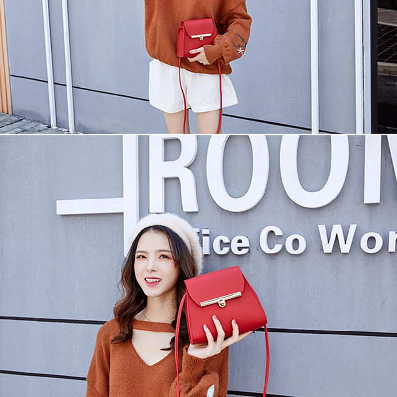 Red Crossbody Bag with Chain Strap and Zipper Pocket