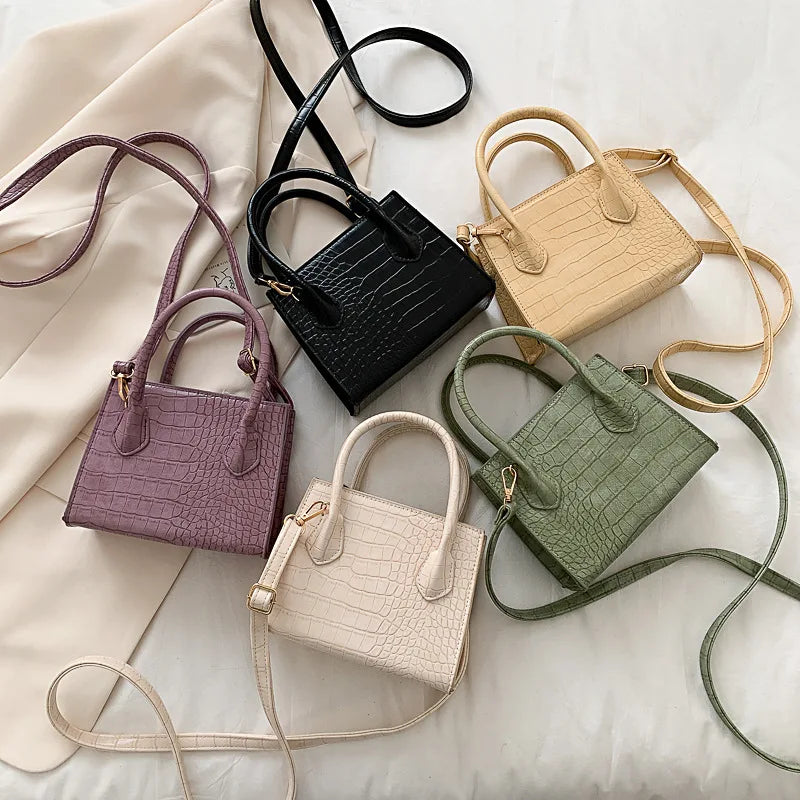 Mini Crossbody Bag Faux Leather Shoulder Classic Stone Pattern Purse
