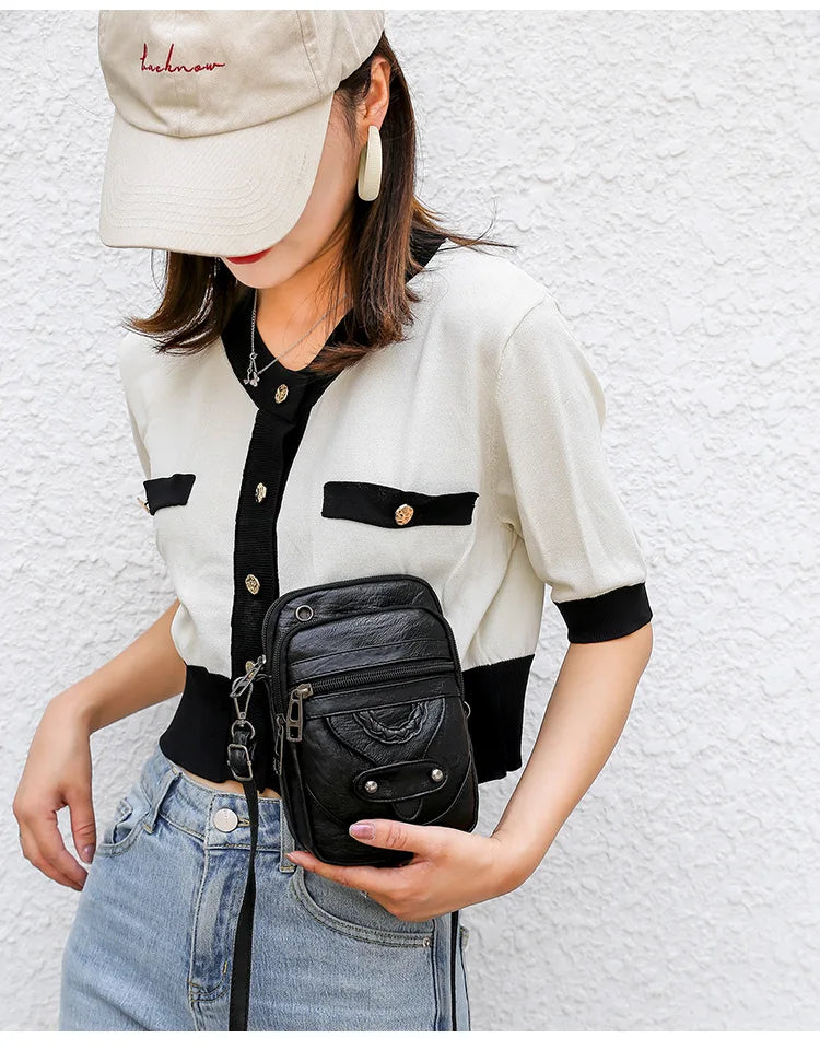 Women Shoulder Bags Phone Pack Multi-Compartment PU Leather Cross Body Bag