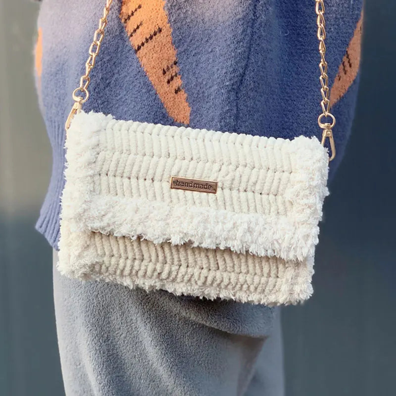 Hand-Woven Pom Pom Wool Shoulder Bag
