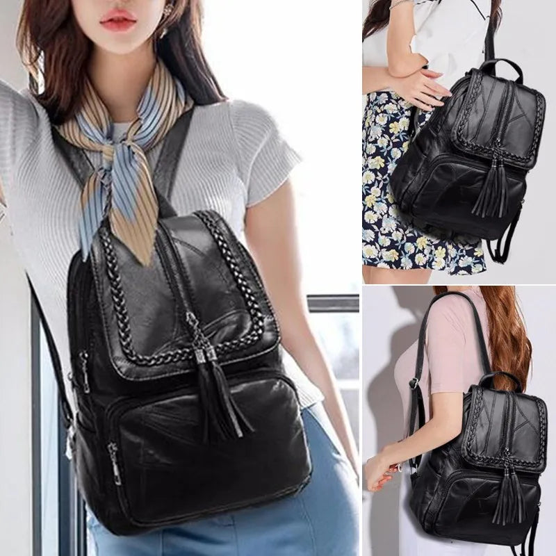 Women's PU Leather Backpack Classic Waterproof School Bag