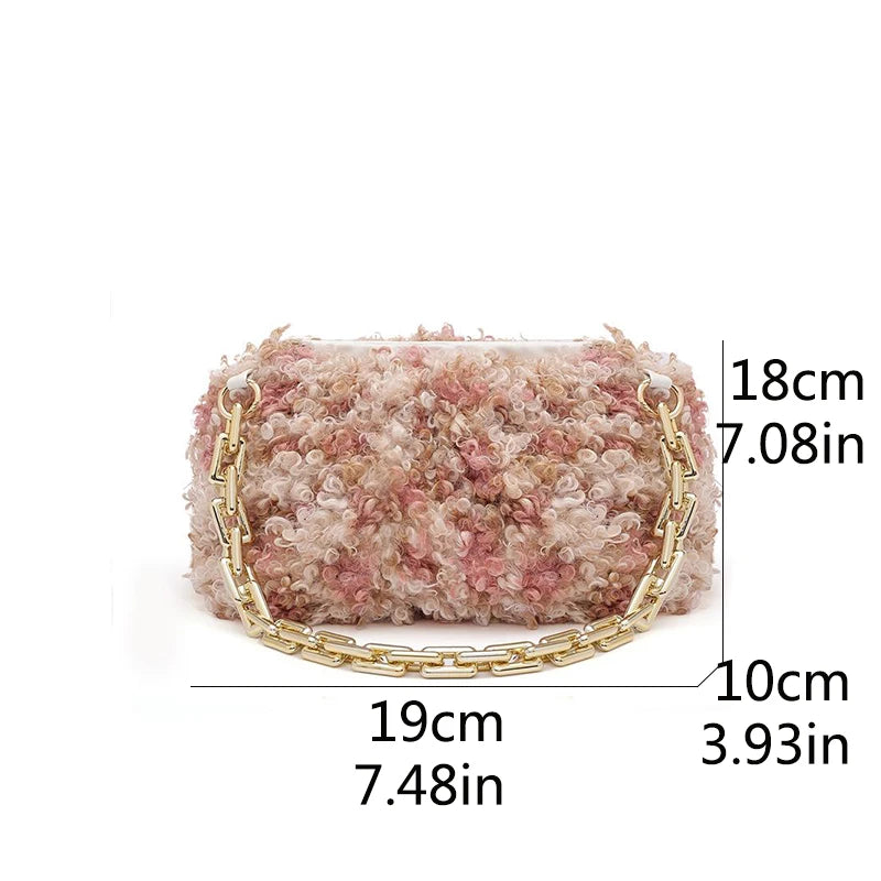 Fluffy Small Shoulder Bag for Women with Chain