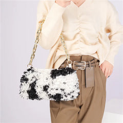 Fluffy Small Shoulder Bag for Women with Chain