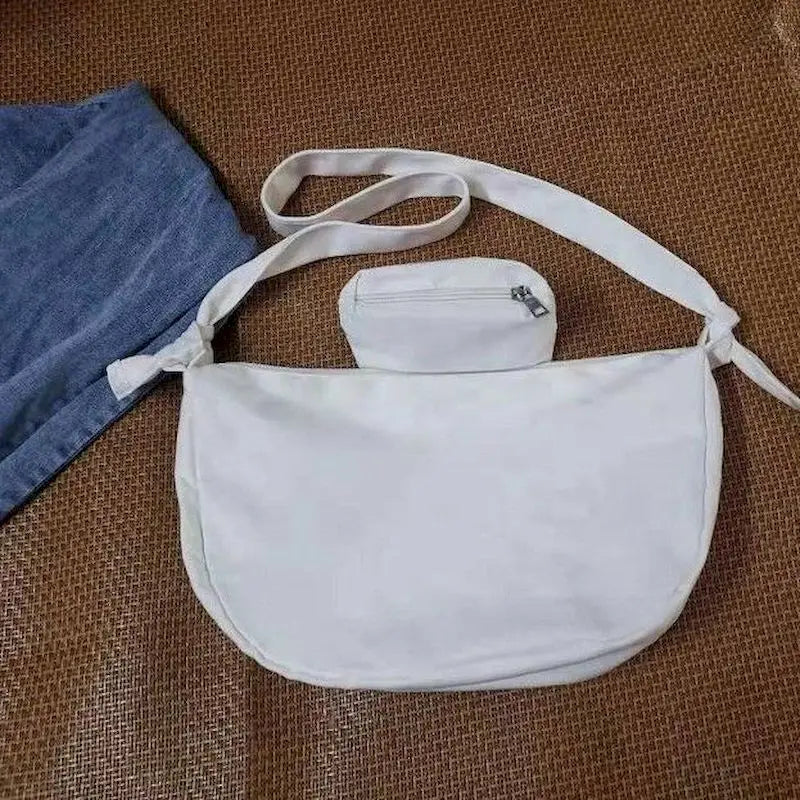 Canvas Shoulder Bag Crossbody Student Girl Small Crescent Shape Dumpling Bag
