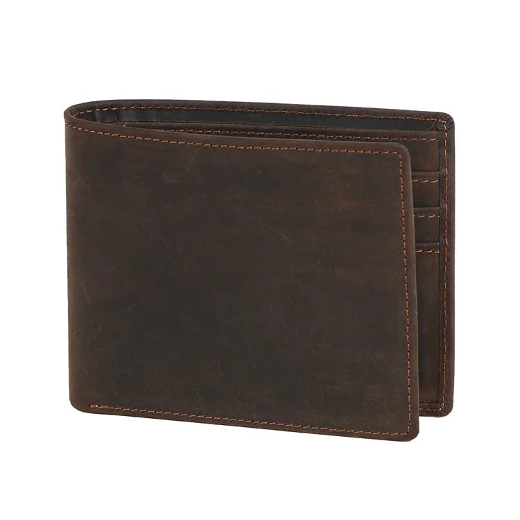 RFID Crazy Horse Men Leather Wallet Short Laser Customization