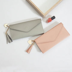 Long Student Wallet with Love Pendant Tassel Buckle