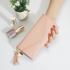 Long Student Wallet with Love Pendant Tassel Buckle