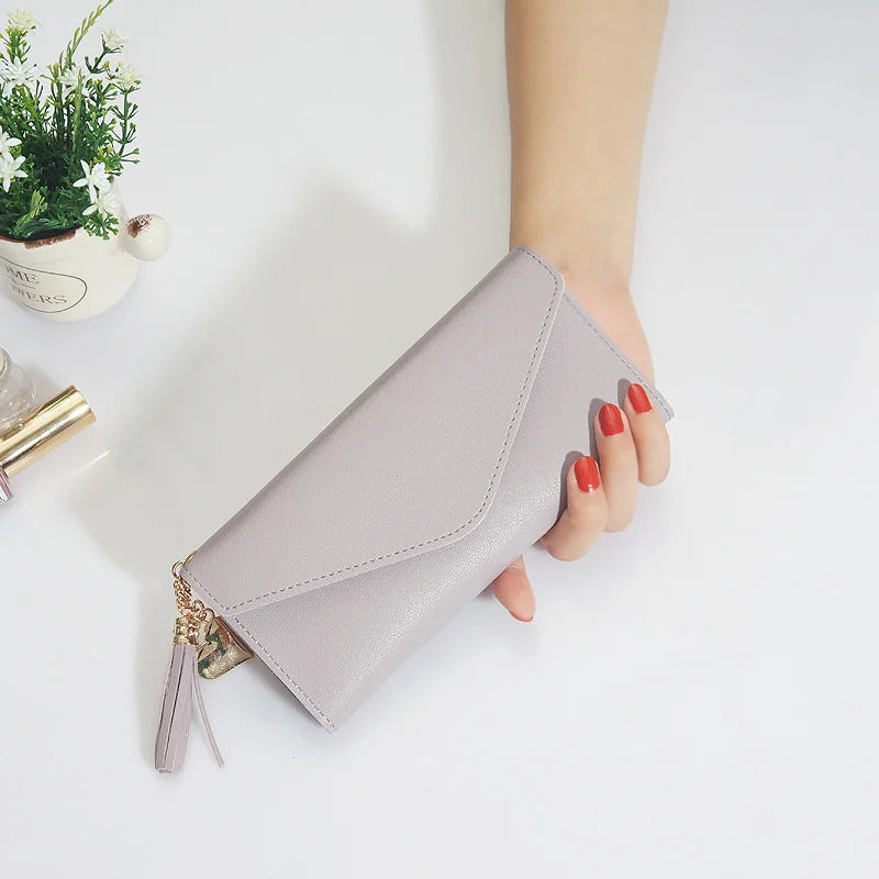Long Student Wallet with Love Pendant Tassel Buckle