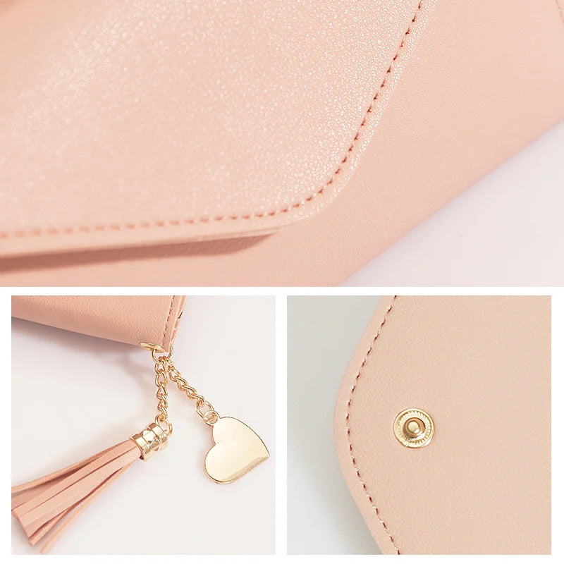 Long Student Wallet with Love Pendant Tassel Buckle