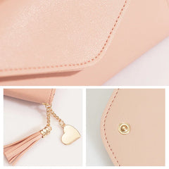 Long Student Wallet with Love Pendant Tassel Buckle