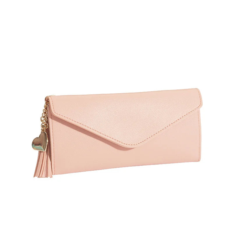 Long Student Wallet with Love Pendant Tassel Buckle