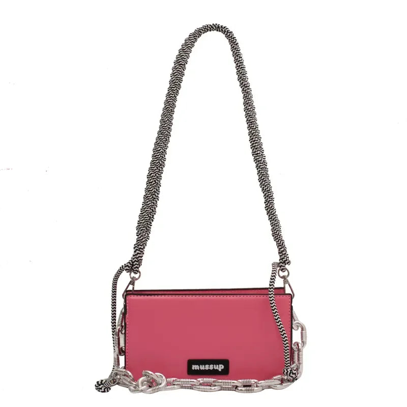 Women's Thick Chain Messenger Bag Leather Shoulder Clutch Purse Handbag