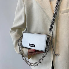 Women's Thick Chain Messenger Bag Leather Shoulder Clutch Purse Handbag