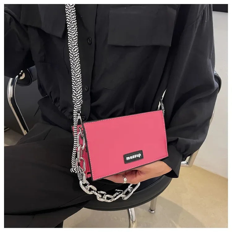 Women's Thick Chain Messenger Bag Leather Shoulder Clutch Purse Handbag