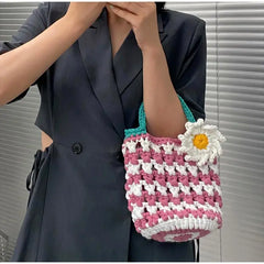 Women's Floral Knit Shoulder Bag Beach Bag Small