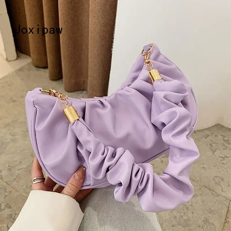 Autumn Folds Pu Leather Shoulder Bag for Women Chain Handbag