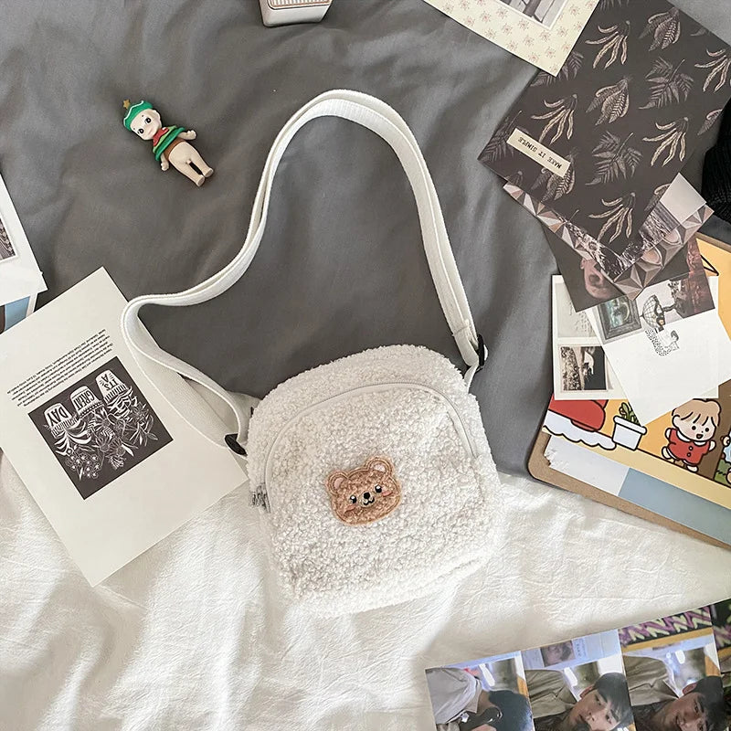 Autumn Winter Bear Messenger Bag Plush Phone Bag Small Shoulder Bag