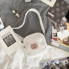 Autumn Winter Bear Messenger Bag Plush Phone Bag Small Shoulder Bag