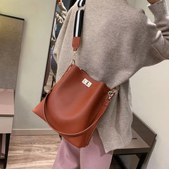 Women PU Leather Handbag Shoulder Messenger Large Capacity Bucket Bag