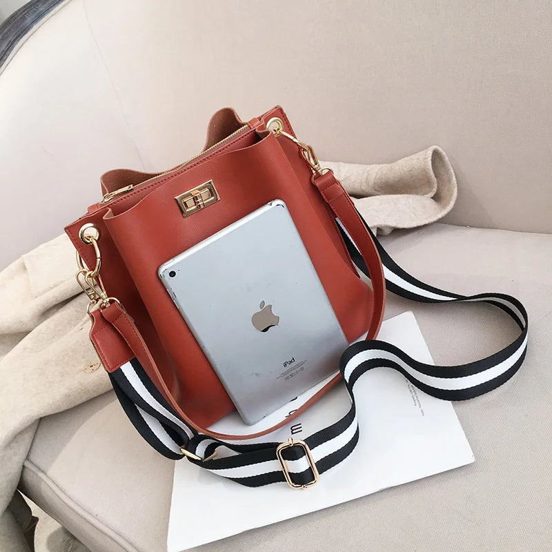 Women PU Leather Handbag Shoulder Messenger Large Capacity Bucket Bag