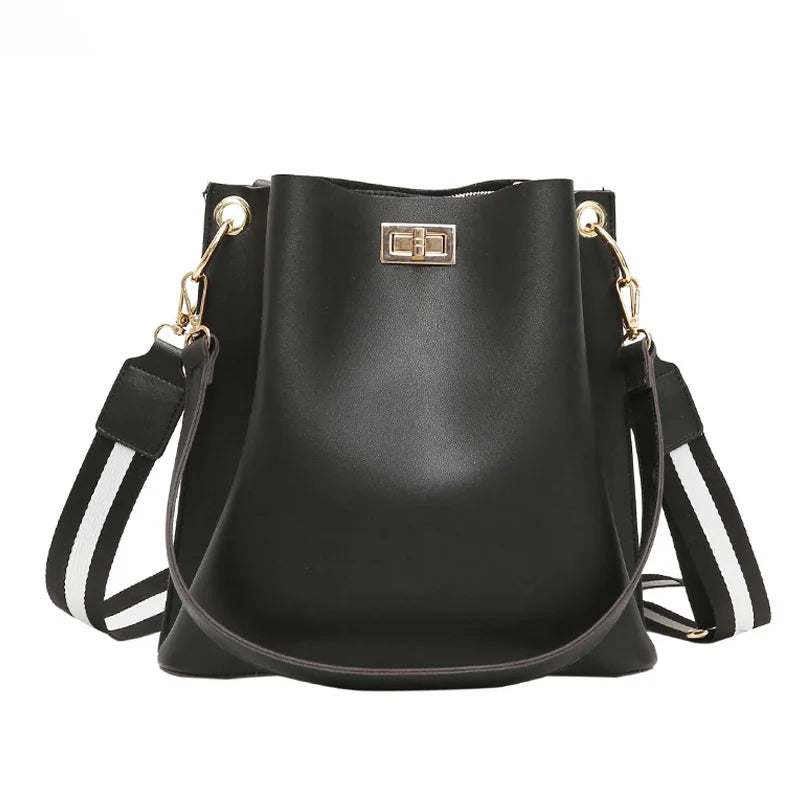 Women PU Leather Handbag Shoulder Messenger Large Capacity Bucket Bag