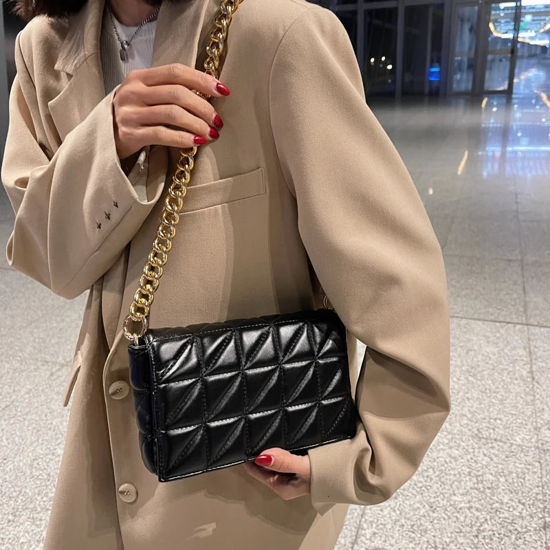 Leather Shoulder Bag Rhombus Chain Purse Women Crossbody Phone Bag