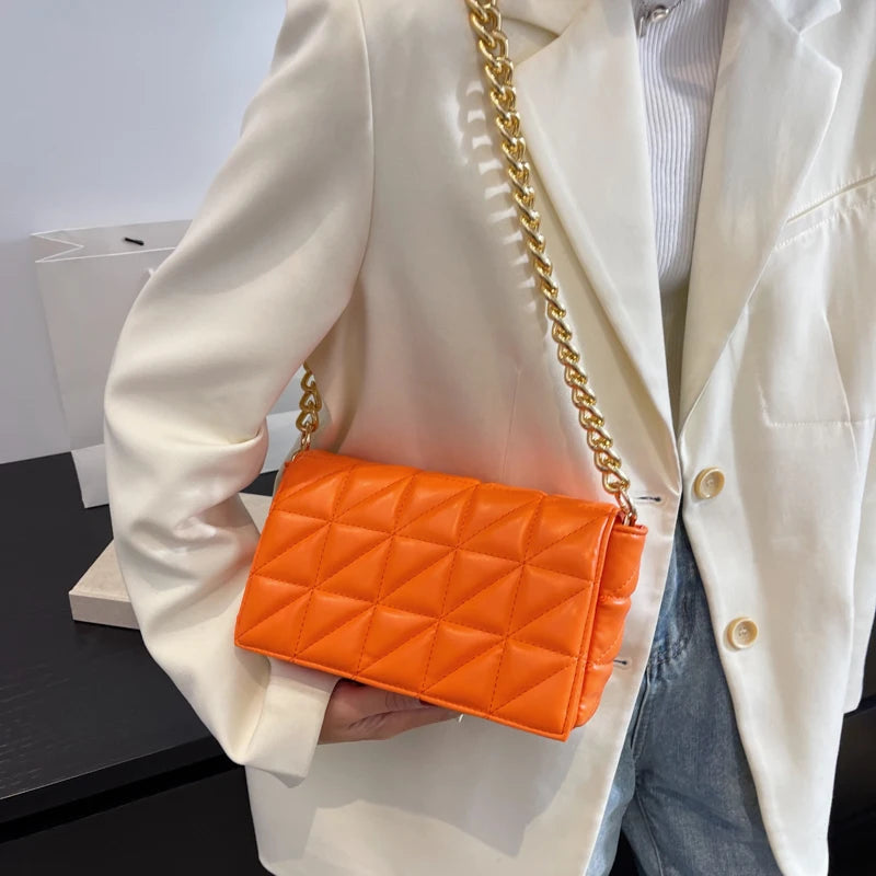 Leather Shoulder Bag Rhombus Chain Purse Women Crossbody Phone Bag