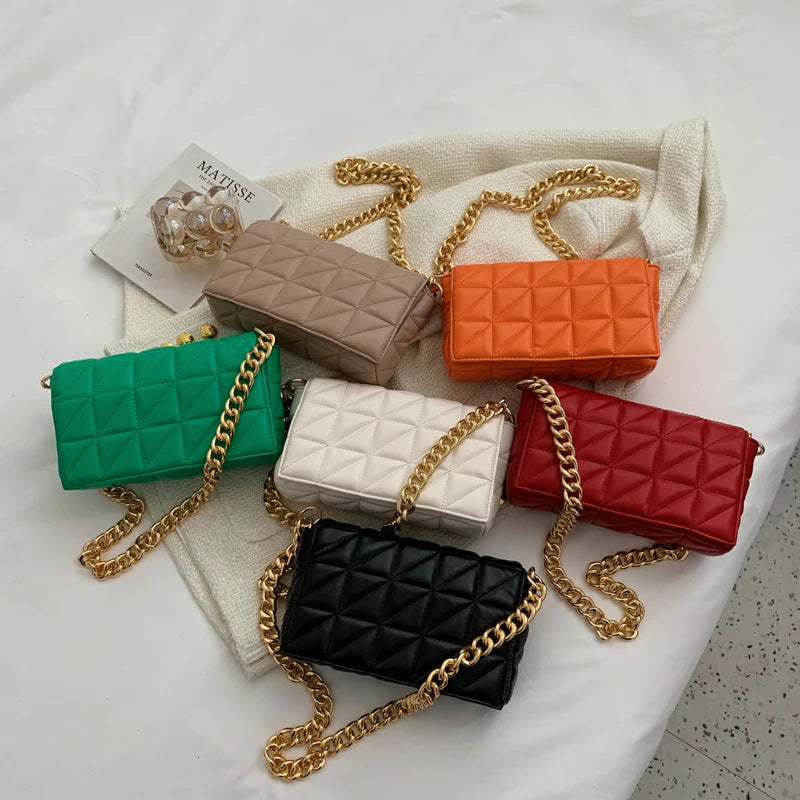 Leather Shoulder Bag Rhombus Chain Purse Women Crossbody Phone Bag