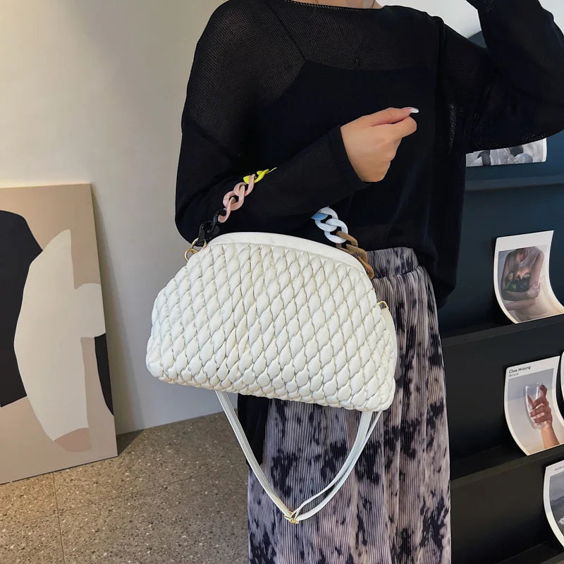 Women Crossbody Bag Quilted Shoulder Bag Acrylic Chain Clutch