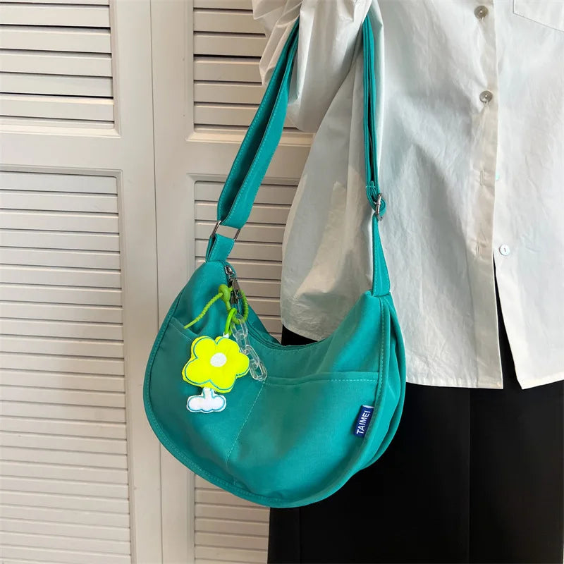 Canvas Messenger Bag Solid Handbags Shoulder Underarm Youth Crossbody Bag