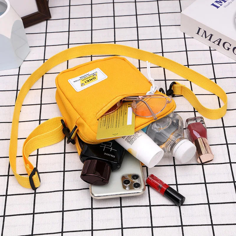 Canvas Crossbody Bag Small Shoulder Handbag Solid Phone Bag Zipper Purse