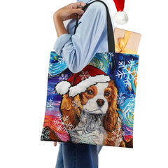 Christmas Dog Canvas Tote Bag Harajuku Women Reusable Shoulder Bag