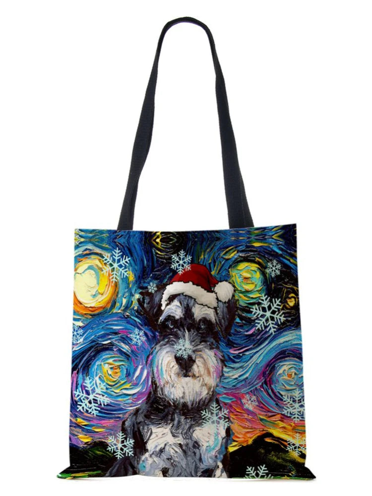 Christmas Dog Canvas Tote Bag Harajuku Women Reusable Shoulder Bag