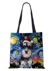 Christmas Dog Canvas Tote Bag Harajuku Women Reusable Shoulder Bag